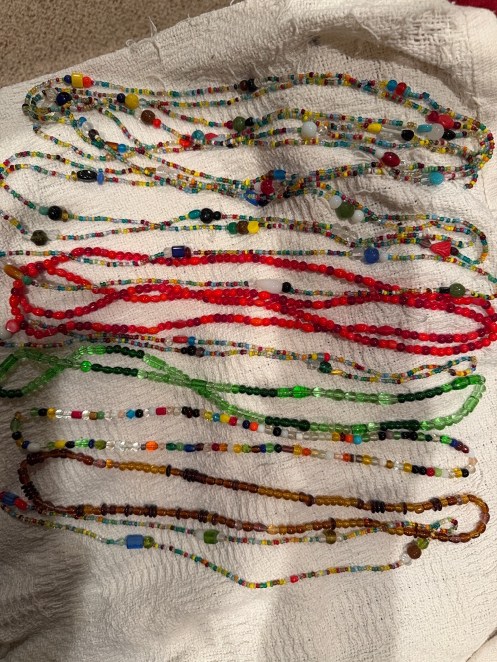 14 Colorful Multistrand Glass Bead Necklaces - Assorted Bright Colors